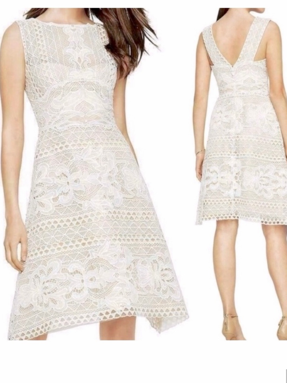 BCBGMaxAzria White Lace Midi Dress